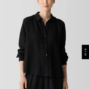 Eileen Fisher Woven Plissé Classic Collar Shirt